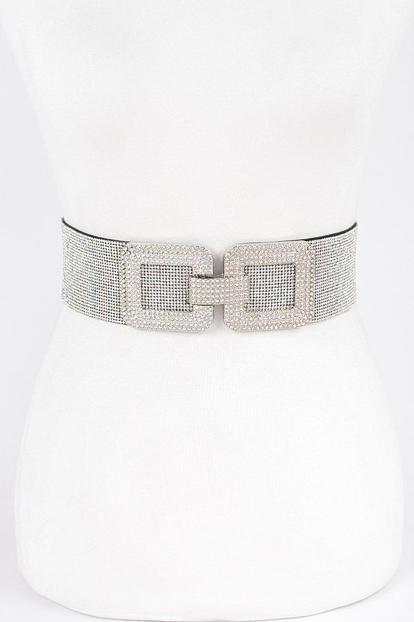 Set of 6 - 3568 Black Transparent Rhinestone Elastic Belts