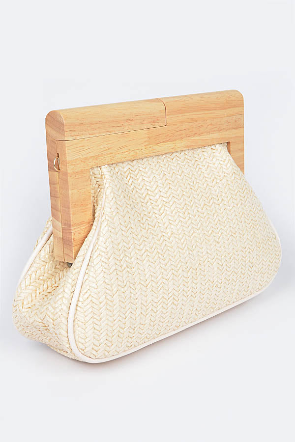 Set of 3 Faux Straw Wood Frame Ivory Clutches - 8706