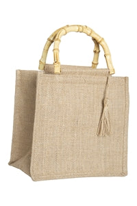 Brown Rattan - Handled Native - Inspired Jute Tote Bags - Set of 6 Pieces