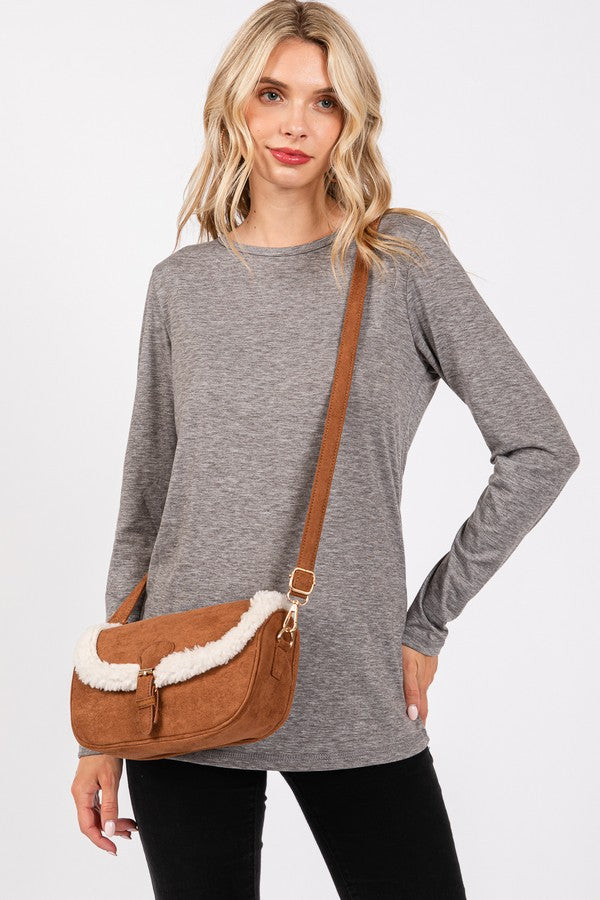 Set of 3 Solid Black 1620 Fleece - Trimmed Crossbody Bags
