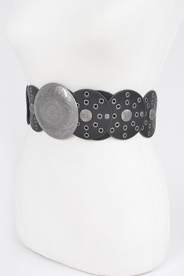 Set of 6 Western Style Faux Leather Multi - Eyelet Round White Belts 9368