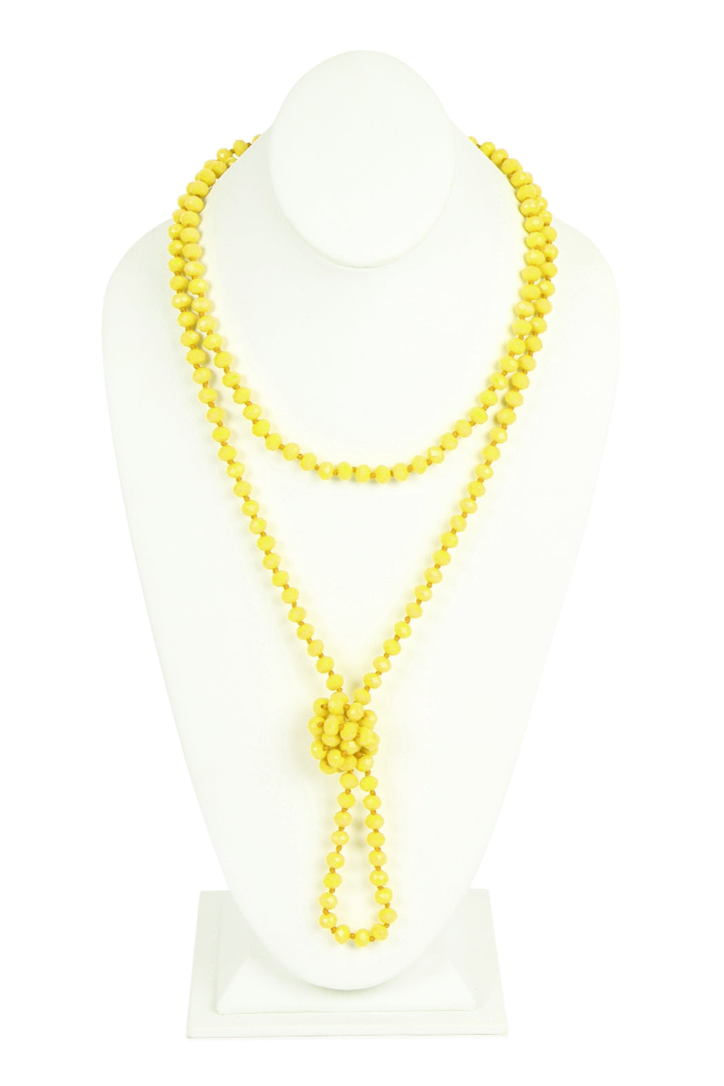 Set of 6 Hand - Knotted Longline Yellow Glass Bead Necklaces