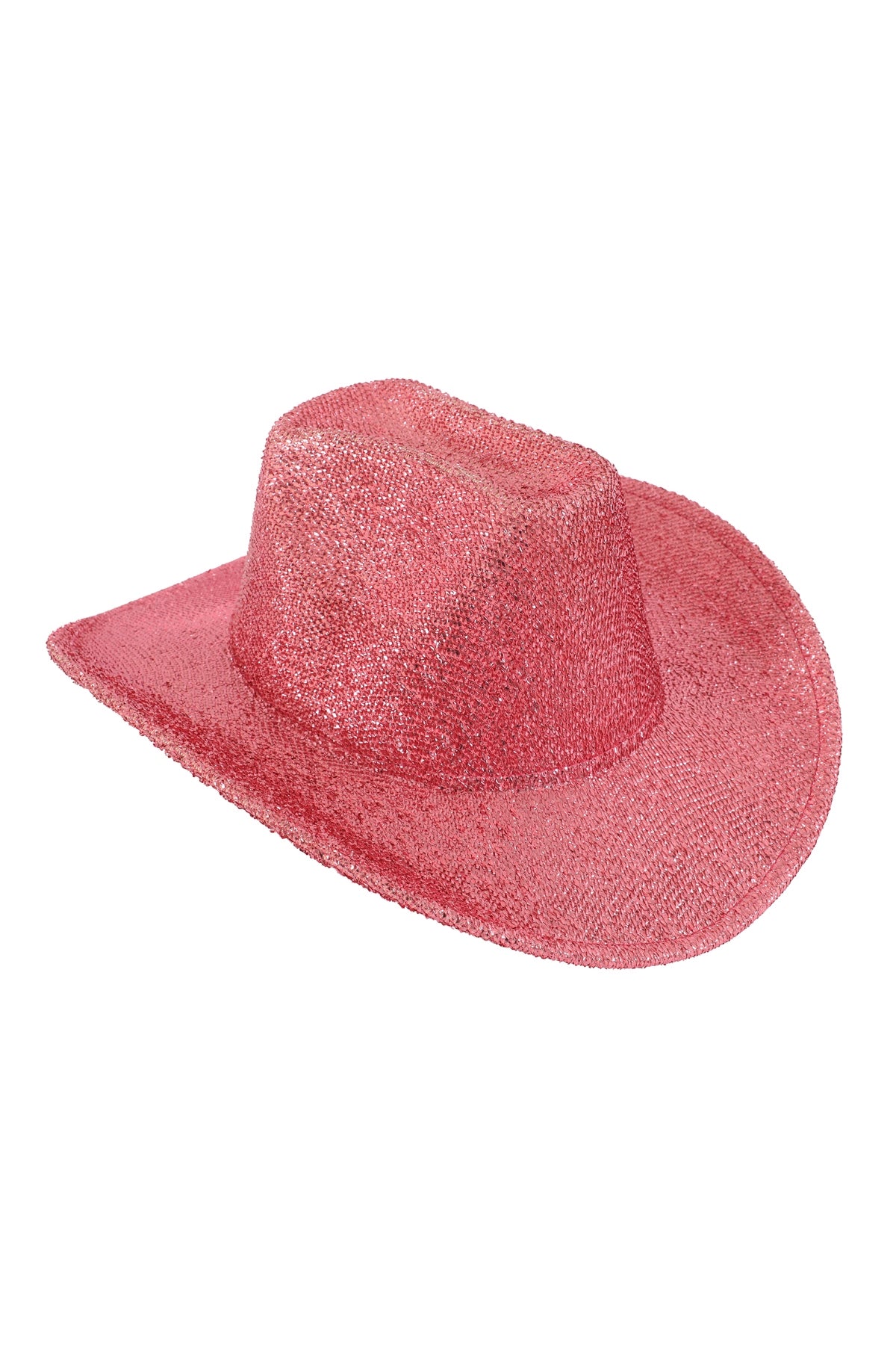 Pink Glittery Solid - Color Polyester Fedora Hat - Pack of Six Pieces