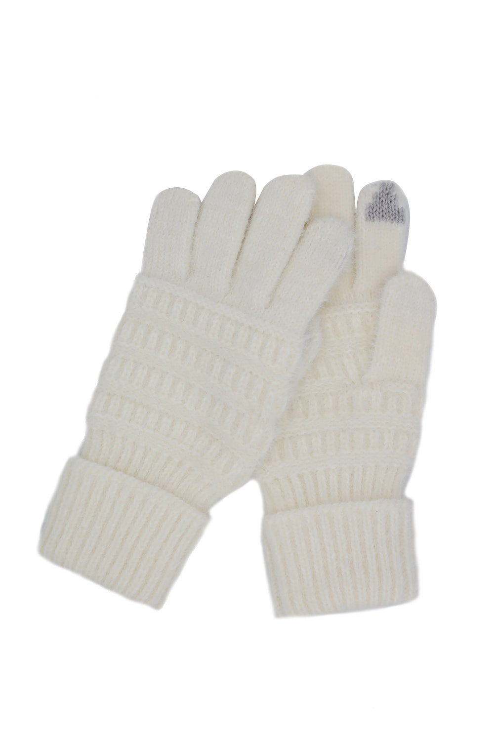 Ivory Fuzzy Cable Knit Smart Touch Gloves - Set of Six Pieces