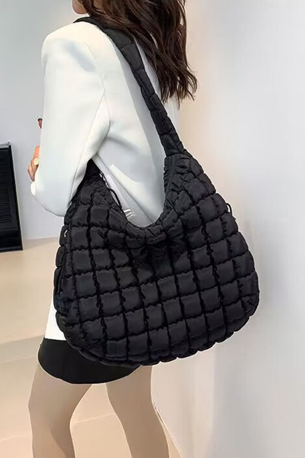 Set of Three 3611 Black Quilted Nylon Padded Crossbody Bags