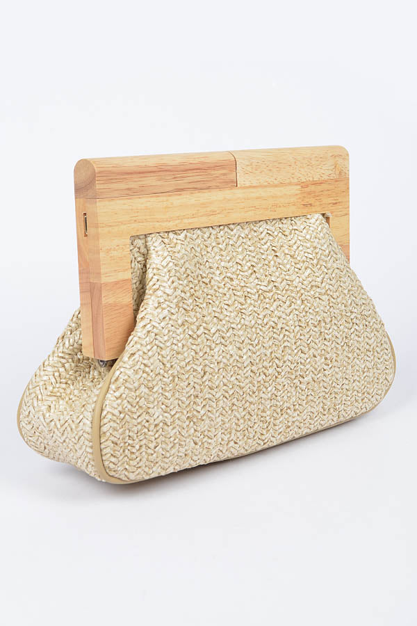 Pack of 3 Faux Straw Wood Frame Clutches in Khaki Color (Style 8706)