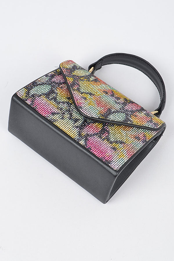 Pack of 3 - Stylish 9715 Multicolor Black Snake Rhinestone Top Handle Bags