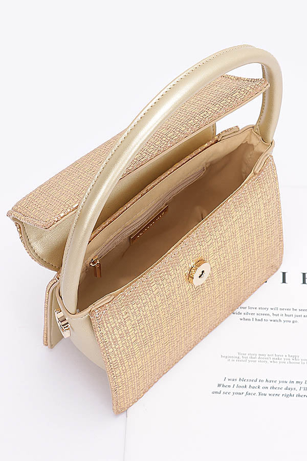Set of 3 Stunning 9736 Gold Faux Straw Top Handle Bags
