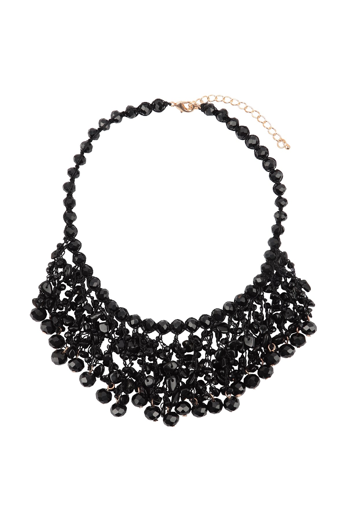 Pack of 6 Black Glass Beads Statement Bib Necklaces