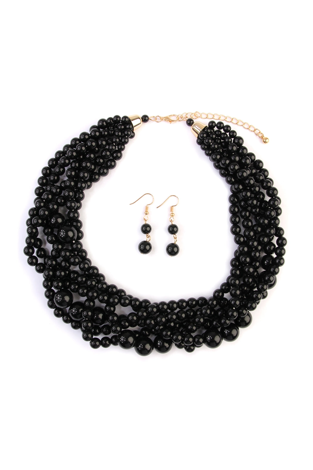 Stylish Black Multi-Strand Bubble Design Choker Necklace and Earring Set - Pack of Six Pieces