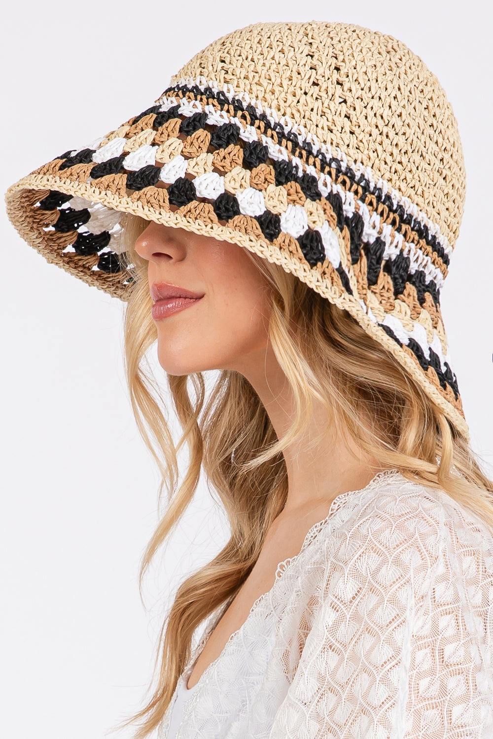 Stylish Multicolor Straw Bucket Hat in Black - Pack of Six Fashionable Hats