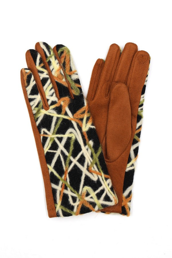Pack of 6 Rust - Colored 7800 Geometric Multi - Color Embroidered Smart Touch Gloves