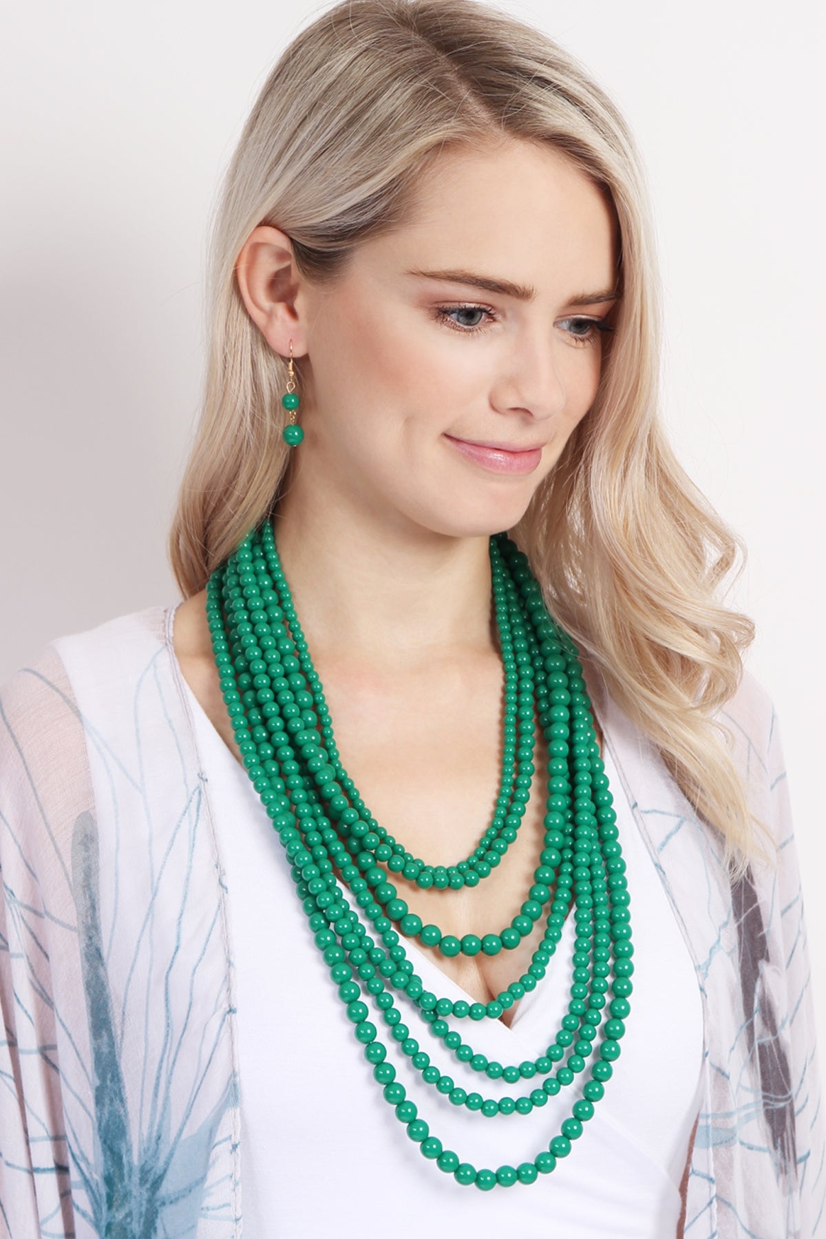Gorgeous Multilayered Acrylic Emerald Jewelry Set - Necklace and Earring Combo, Pack of Six Pieces