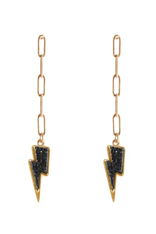 Black Druzy Metal Link Post Lightning Style Earrings - Set of Six Pieces