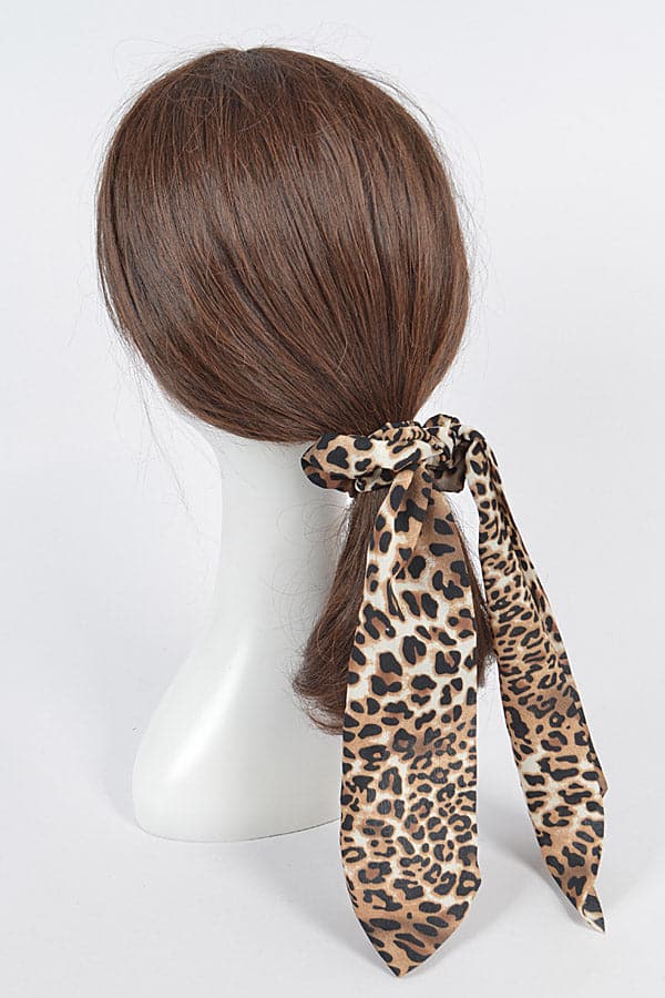 Pack of 6 Elastic Hair Ties in Brown 9938 with Leopard Print