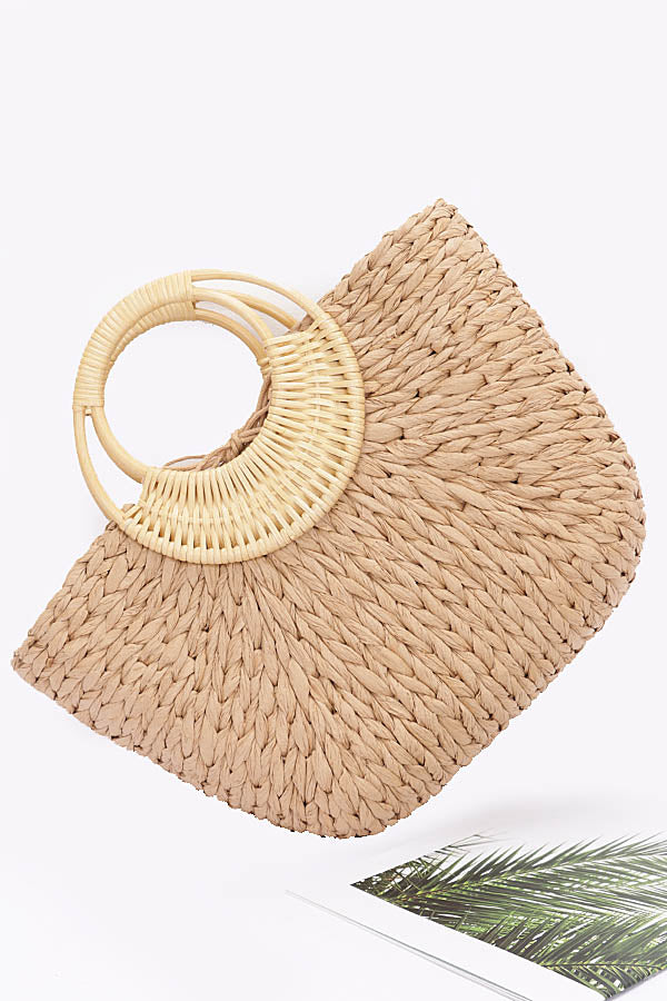 Set of 3 Faux Straw Tote Bags in Khaki 2811
