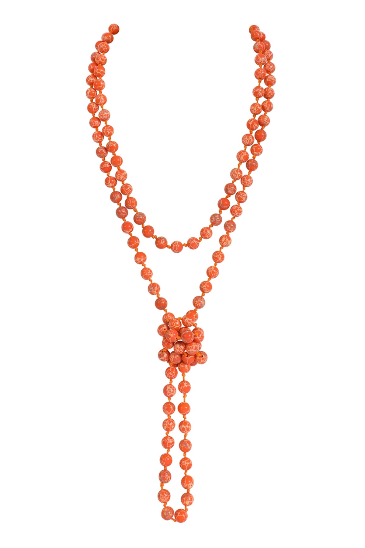Pack of 6 Orange Natural Stone Long Line Knotted Fashion Necklaces
