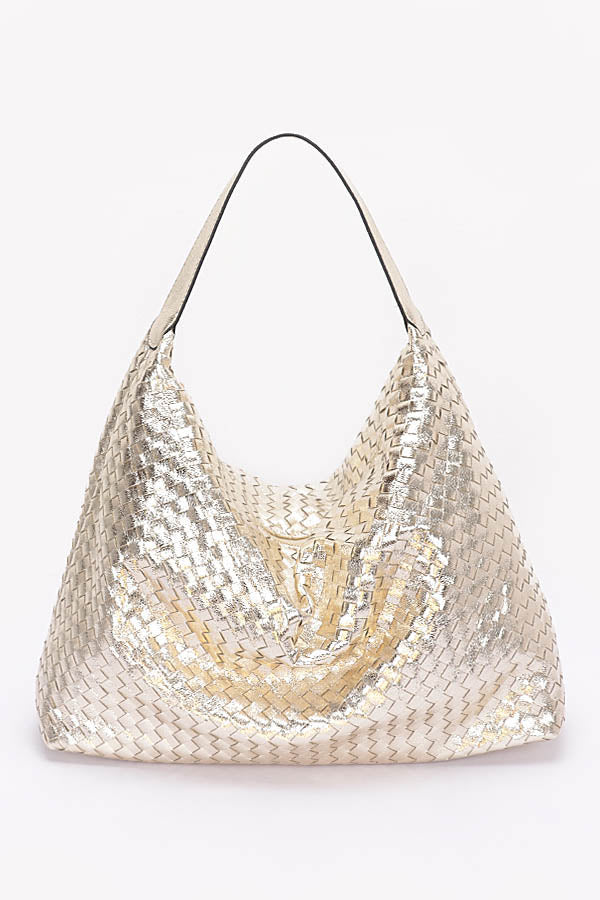 Pack of 3 Stylish 6811 Gold Metallic Braided Tote Bags