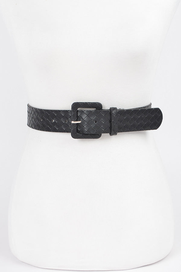 Set of 6 Black 2778 Faux Leather Braided Embossed Belts