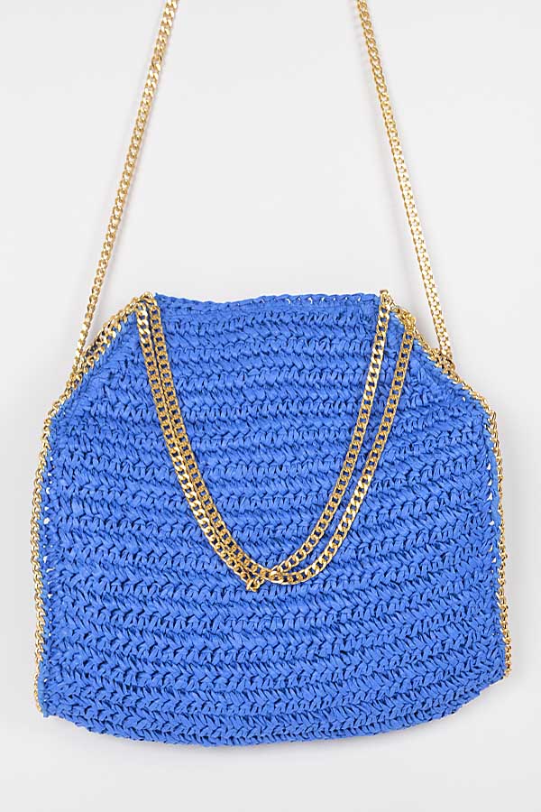 Set of Three 4211 Cobalt Faux Straw Chain Tote Bags
