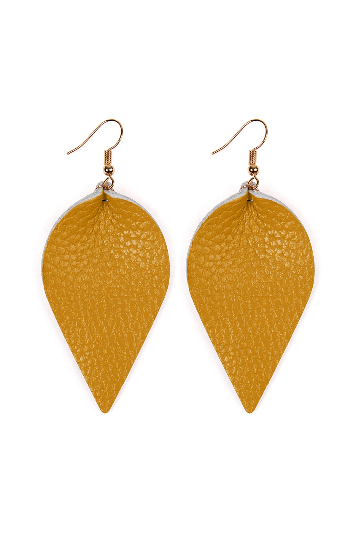 Set of 6 Mustard Pinched Genuine Leather Teardrop Earrings