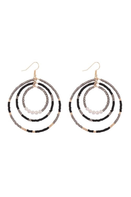 Stylish Open Circle Seed Bead Link Hook Earrings in Black - Set of Six Pieces