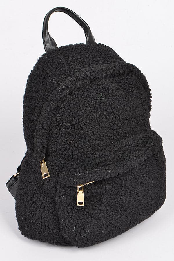 Set of 3 Stylish Black Faux Fur Backpacks