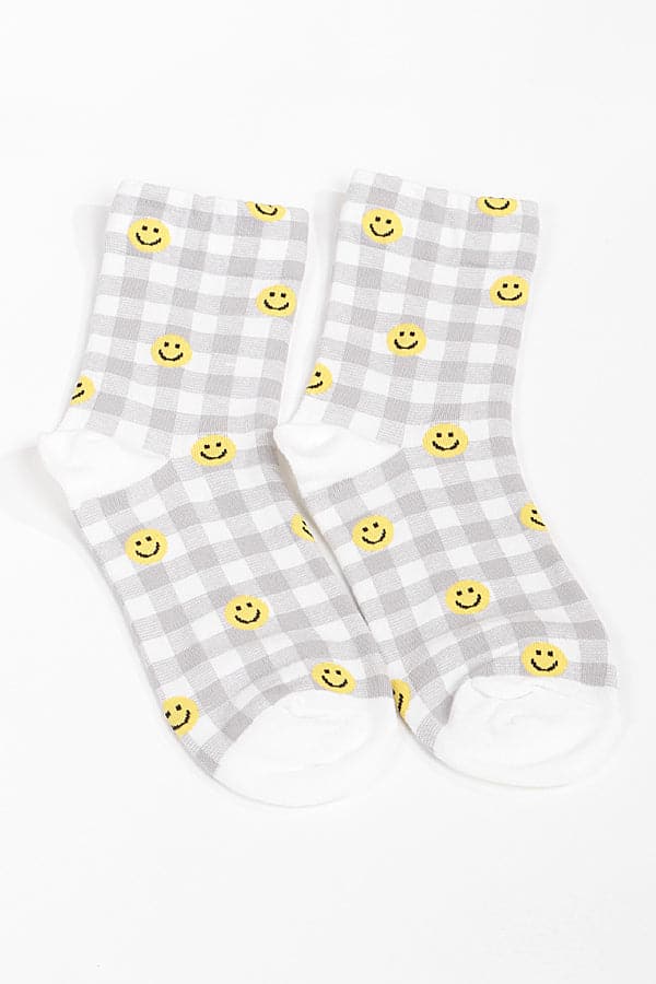 6-Piece Pack of 561 Gray Plaid Heart Crew Socks