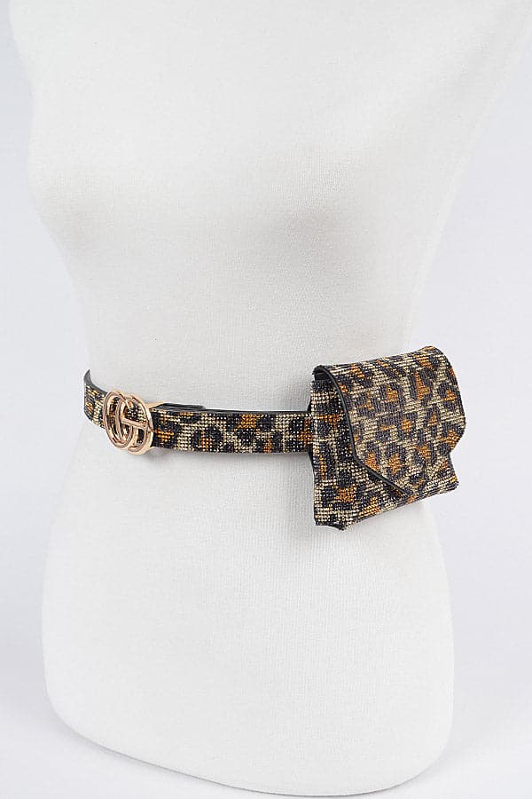 Set of 3 Leopard - Patterned Leo Rhinestone Mini Belt Bags