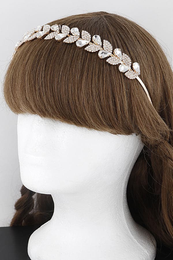 Pack of 6 Gold Clear 1302 Jeweled Greek Leaf Headbands