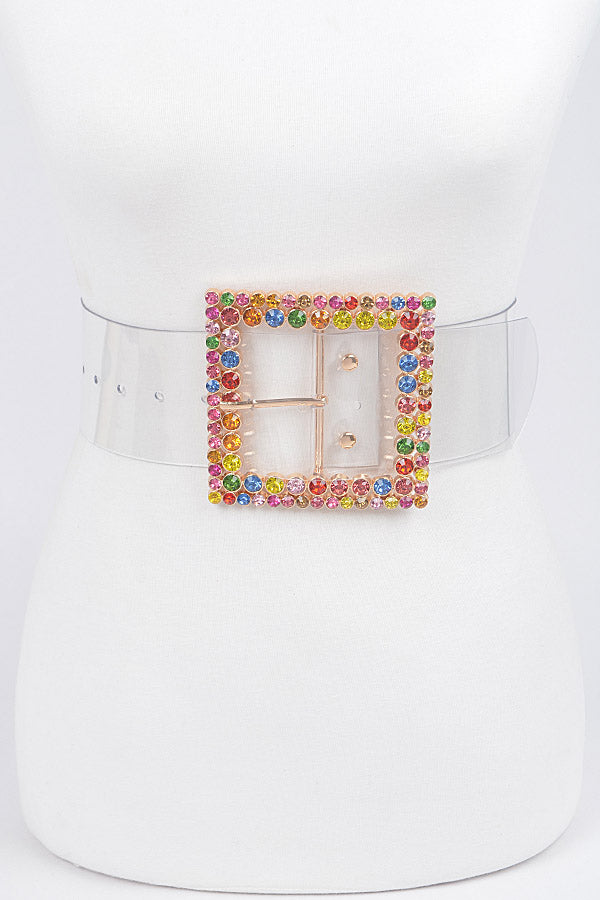 Multicolor 2938 Pack of Six - Multi Rhinestone Buckle Clear Plus Size Belt