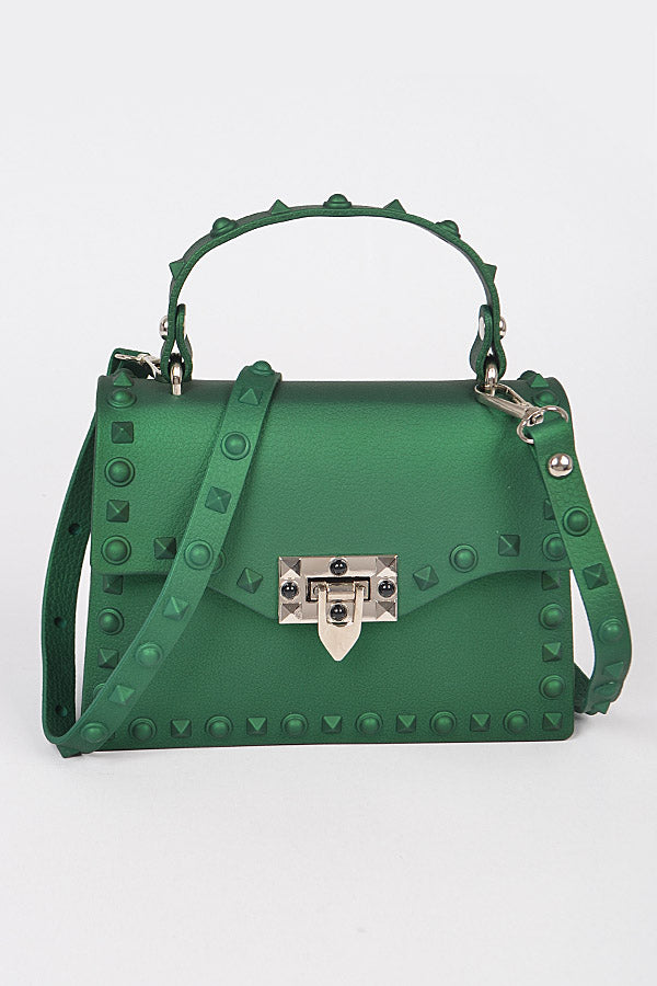 Set of Three Monotone Studded Green Clutches - 8003 Model