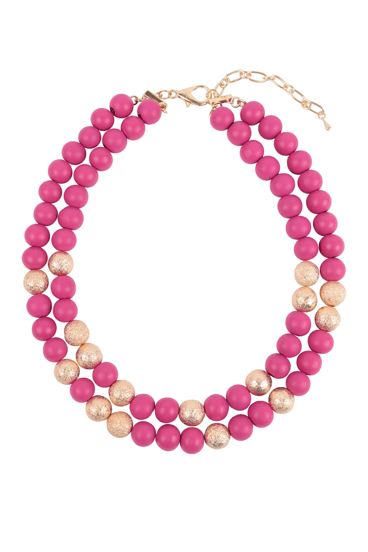 Fuchsia-colored 2-line Beaded Necklace Made of Wood and CCB - Pack of Six Pieces