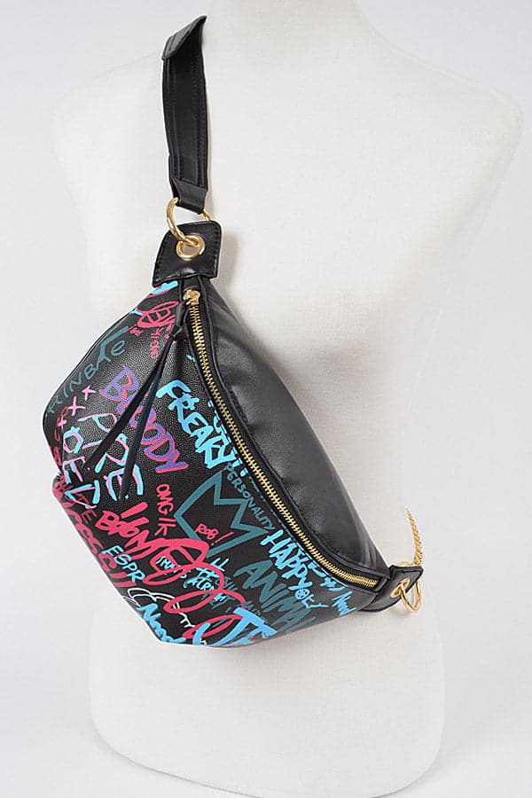 0933 Camel Graffiti Fanny Pack Style Cross - Body Bags, Pack of 3