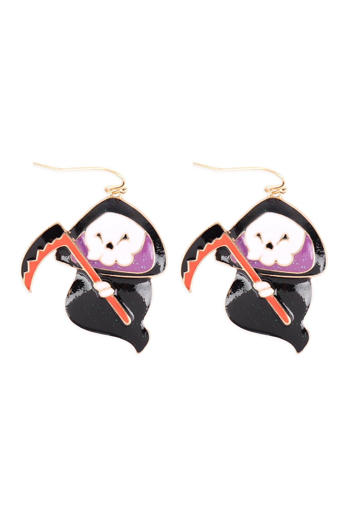 Black Halloween Reaper Themed Enamel Earrings - Set of Six Pieces