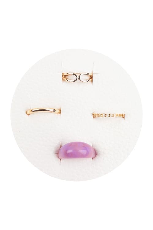 Set of 6 Gold & Light Purple Marble Resin Rings in Sizes 7 & 8