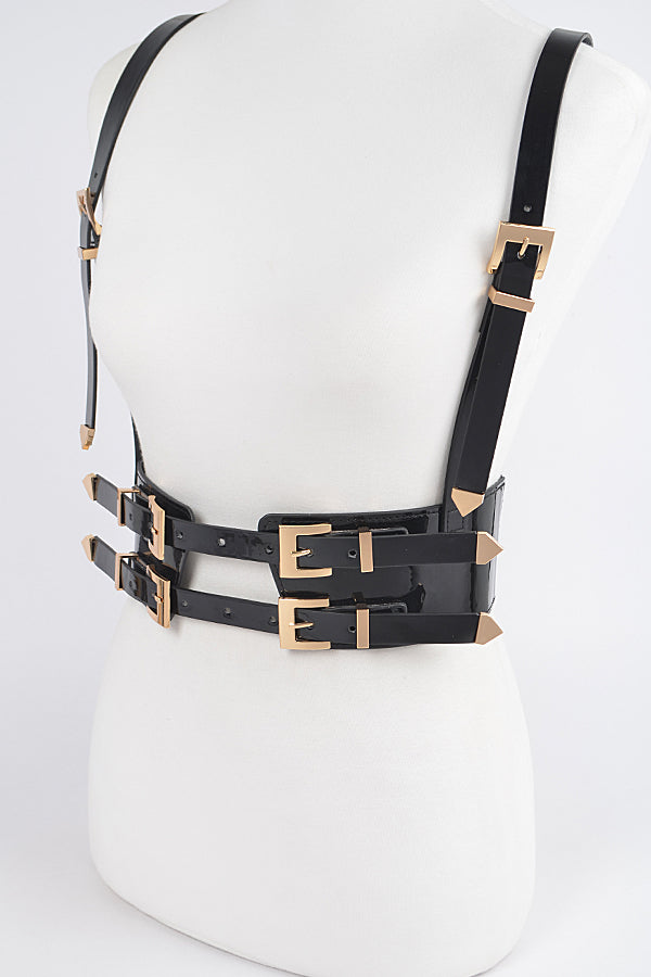 Pack of 6 - 8058 Stylish Black and Gold Faux Leather Harnesses