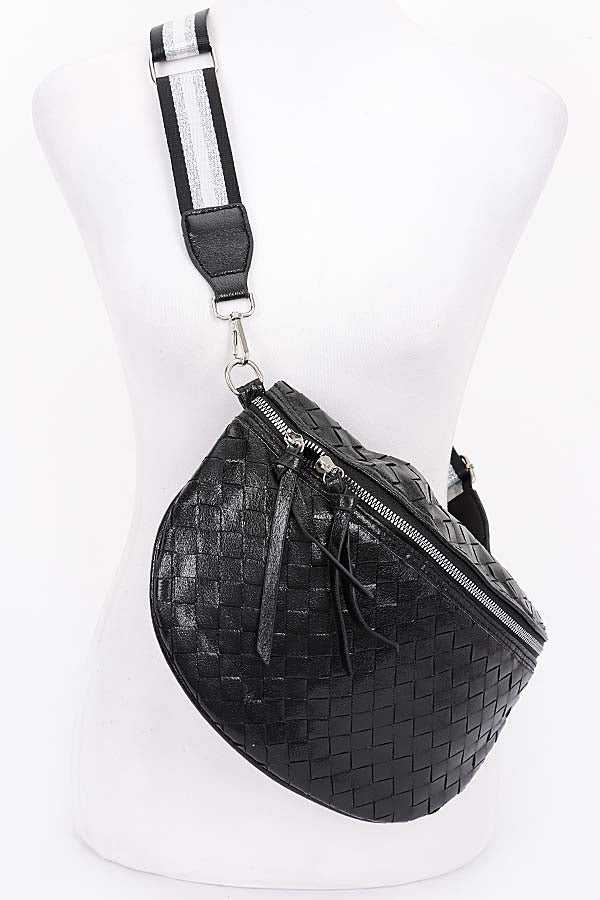 Black Metallic Braided Crossbody Bag Belt - Pack of 3