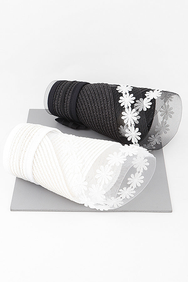 Pack of 6 Ivory Flower Lace Visor Hats - Product 480014