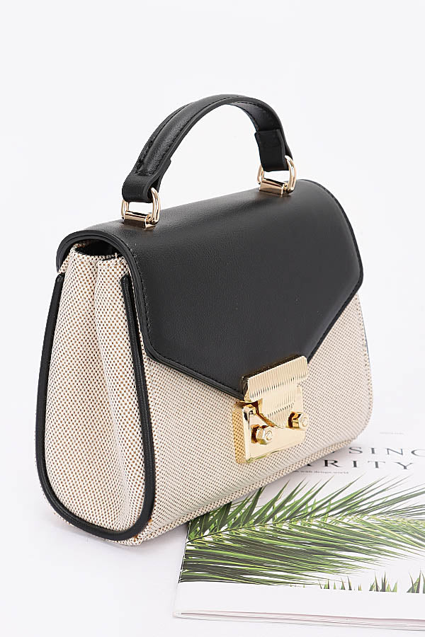 Set of 3 Black 4146 Canvas Flap Bags with Top Handle