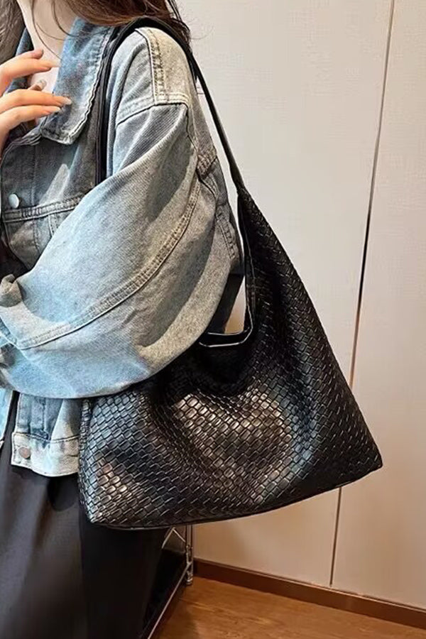 Set of 3 Black 8711 Embossed Faux Leather Shoulder Bags