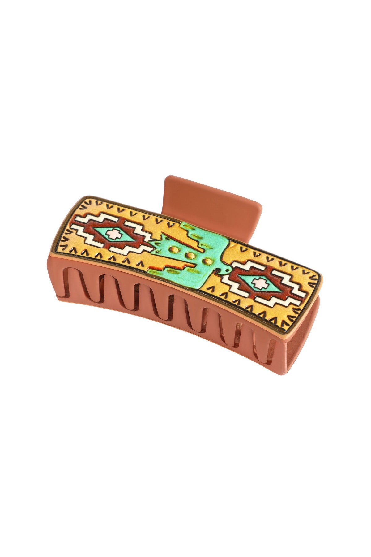 Brown Multicolor Aztec Pattern Faux Leather Hair Claw Set - Pack of 6