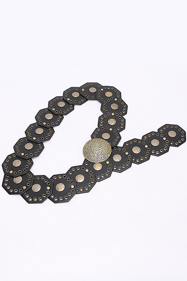 Antique Gold Camel Style Multi - Metal Round PU Vintage Belt - Pack of Six