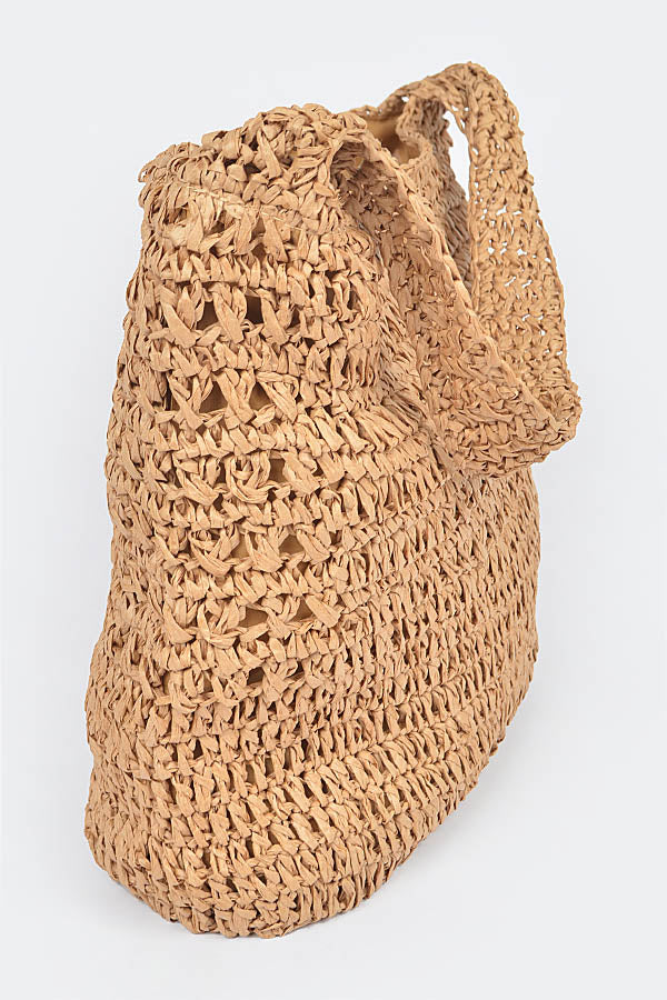 Set of 3 Faux Straw 8211 Oversized Khaki Shoulder Bags