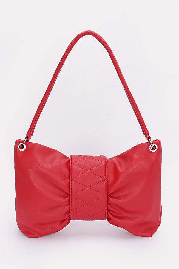Set of 3 Faux Leather Black Bow Shoulder Bags - 0726