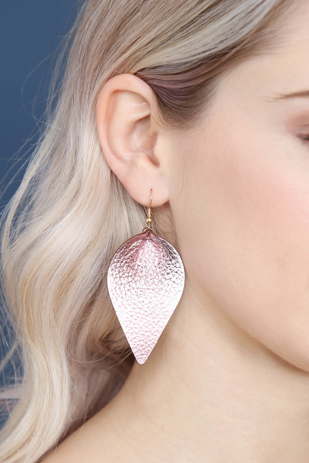 Pack of 6 Metallic Pink Pinched Leather Teardrop-Shaped Earrings