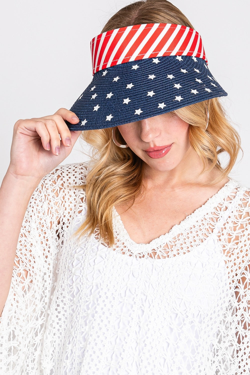 Adjustable Elastic Band American Flag Roll - Up Visors - Set of 6
