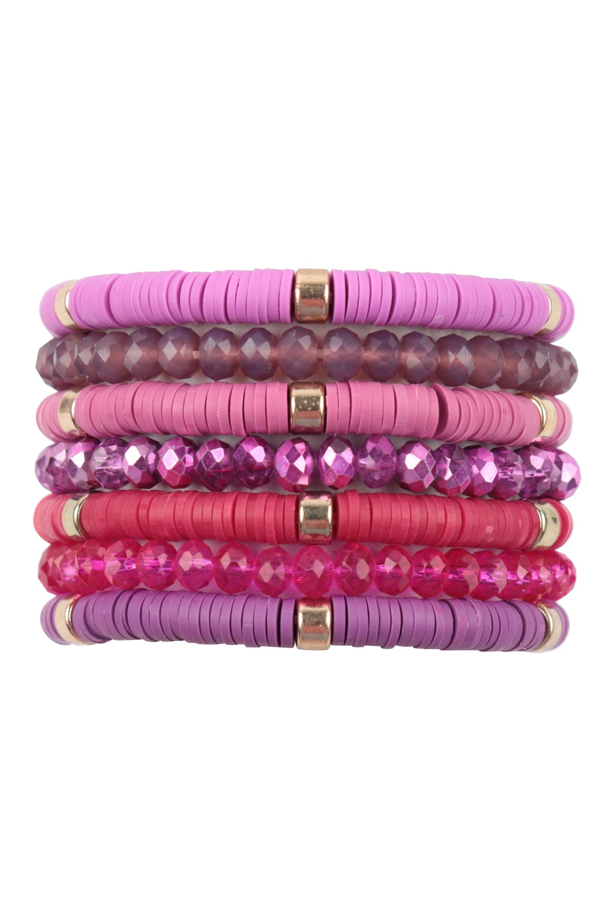 Set of 6 Mauve Multi - Line Beaded Ring Bracelets