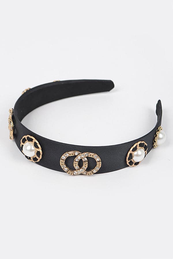 Set of 6 Plastic Hairbands with Imitation Gemstones in Black Color - 2112 Model