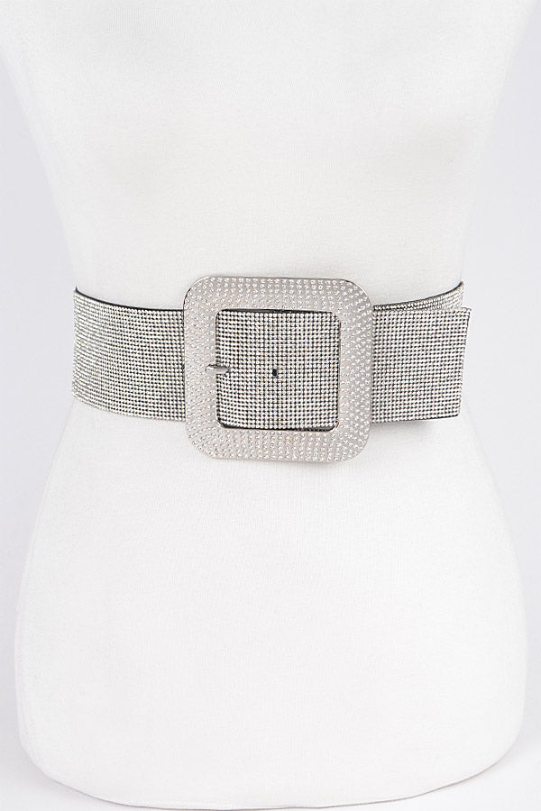 Set of 6 - 4568 Black Clear Rhinestone Buckle Elastic Belt